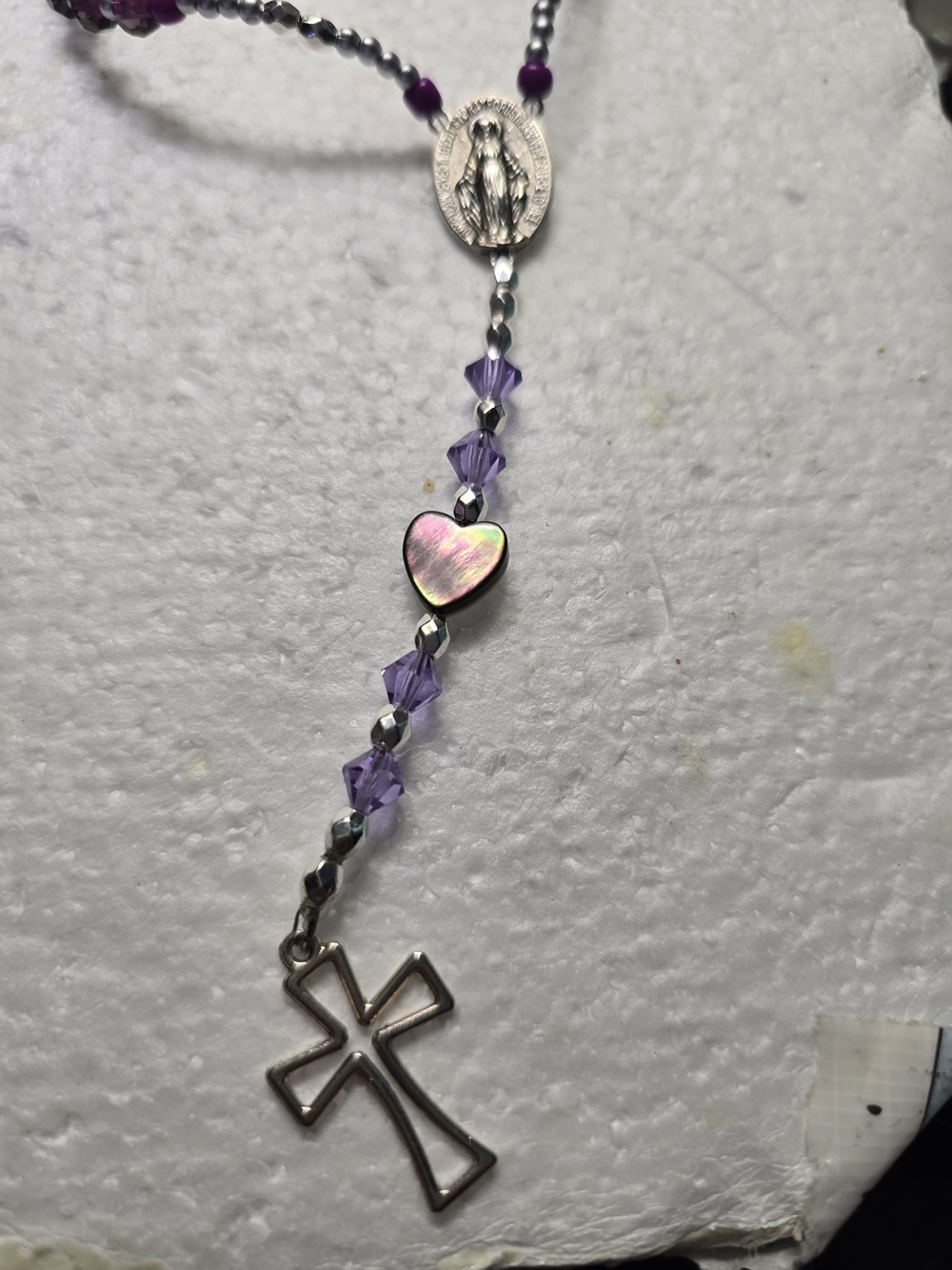 Purple Bead Heart Cross Necklace - Unbranded Women’s Religious Jewelry